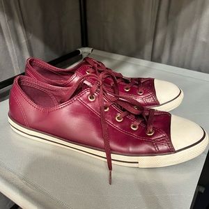Red Leather Low Top Converse Chuck Taylors size 10